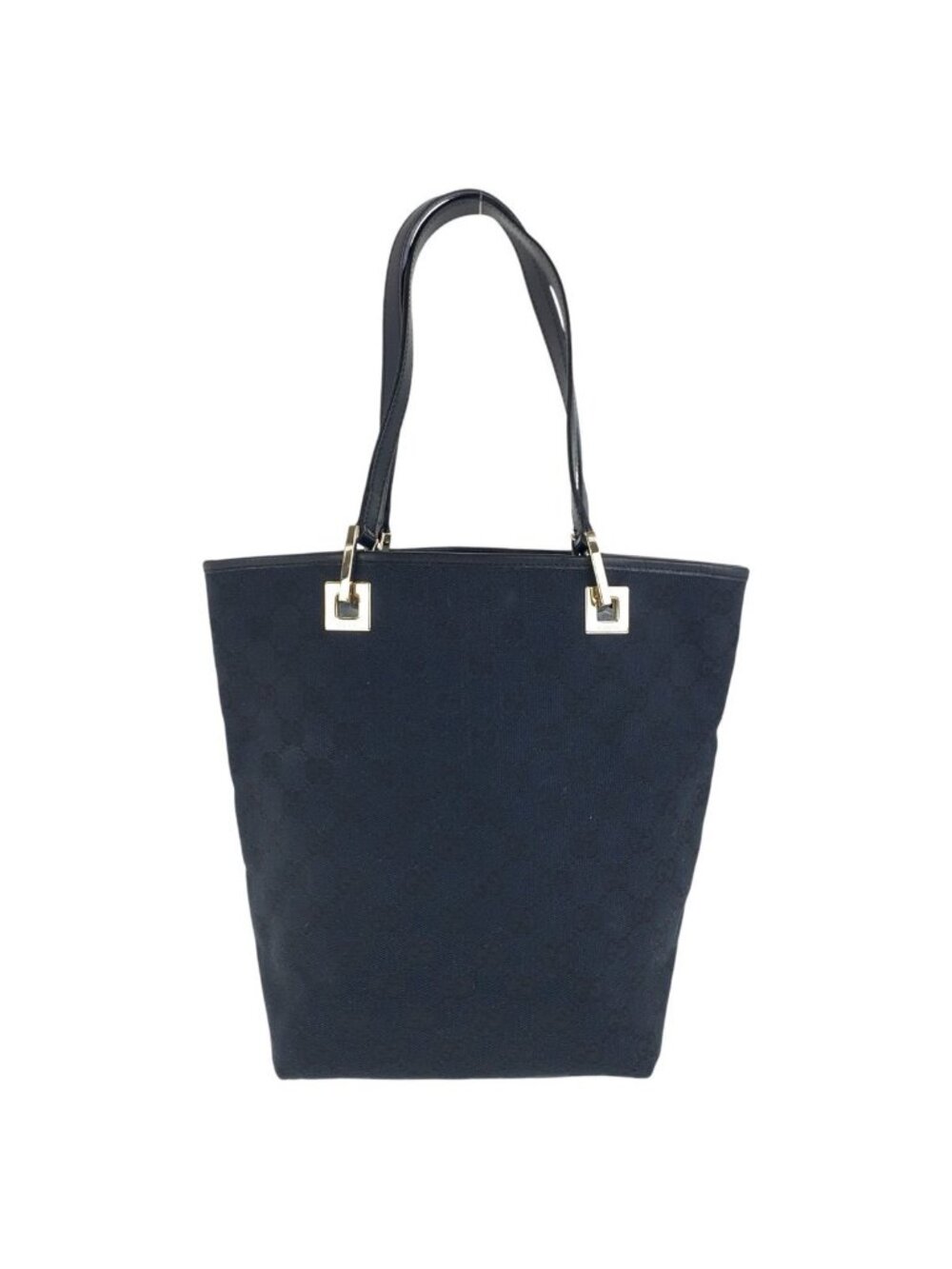 Gucci Black Gold GG Canvas Leather Tote Shoulder Bag